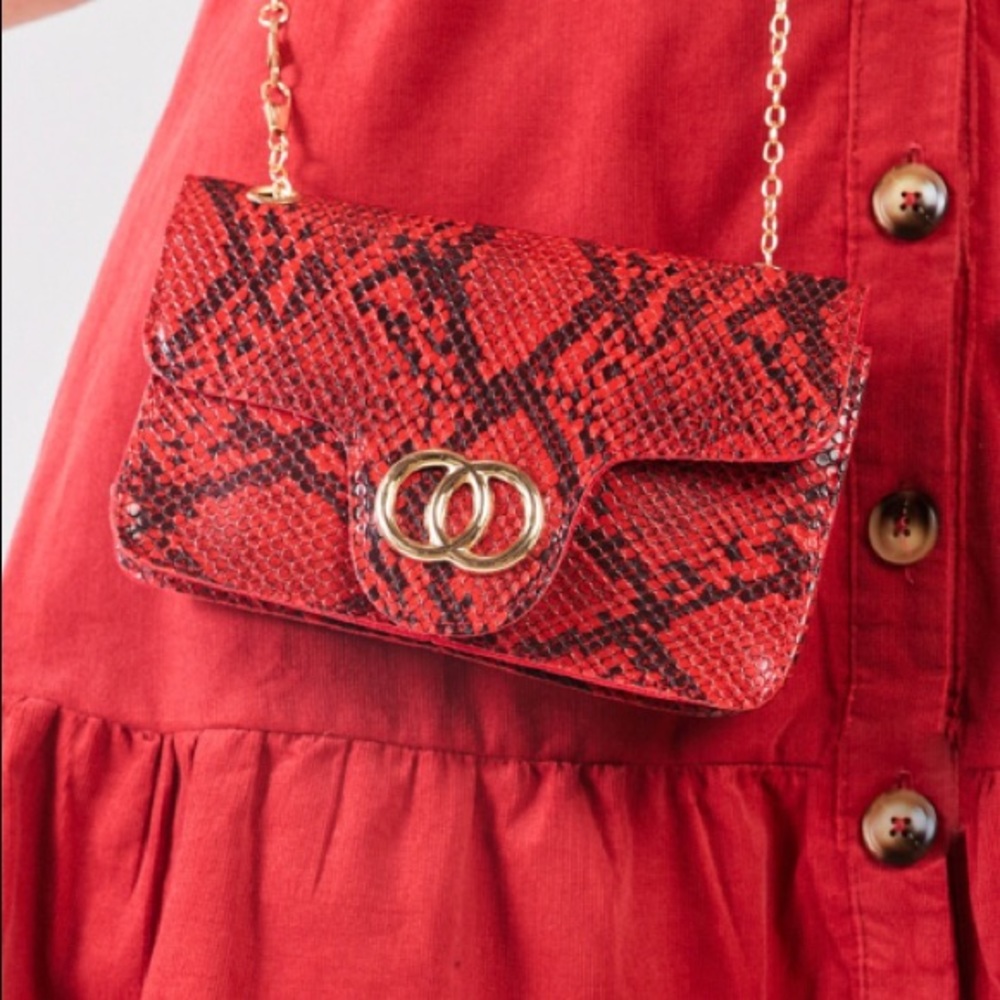 Dark Red Snakeskin Print small Bag